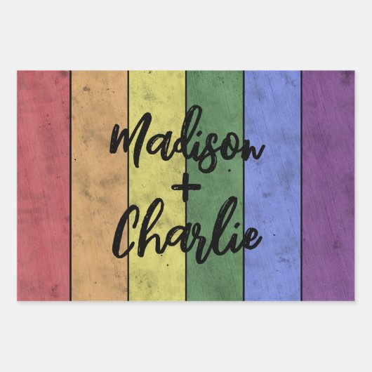Bruiloft LGBT vlag pride  aangepaste namen Inpakpapier Vel (Voorkant 3)