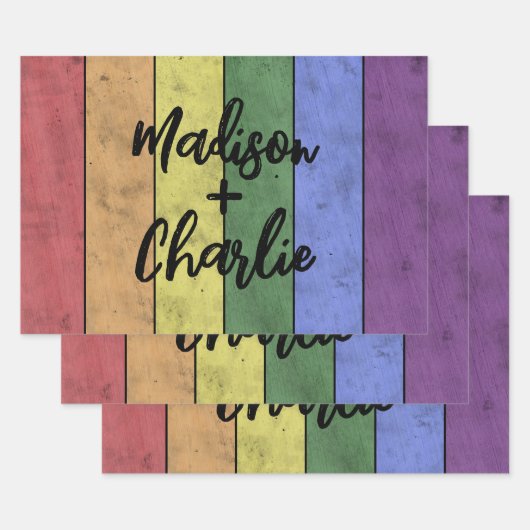 Bruiloft LGBT vlag pride  aangepaste namen Inpakpapier Vel (Set)