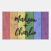 Bruiloft LGBT vlag pride  aangepaste namen Rechthoekige Sticker (Voorkant)