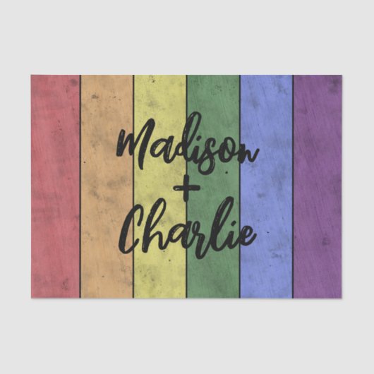 Bruiloft LGBT vlag pride  aangepaste namen Tissuepapier (Voorkant)