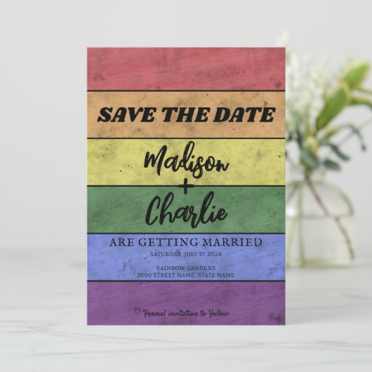 Bruiloft LGBT vlag pride  Save the Date Kaart (Staand voorkant)