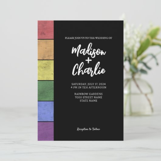 Bruiloft LGBT vlag pride  Script typografie Kaart (Staand voorkant)