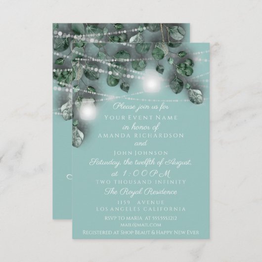 Bruiloft Lichten Potten Rustiek Groen Blauw Kaart (Voorkant / Achterkant)