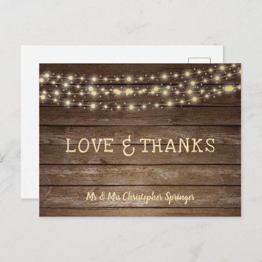 Bruiloft Liefde en Bedankt Rustieke Wood String Li Briefkaart (Voorkant / Achterkant)
