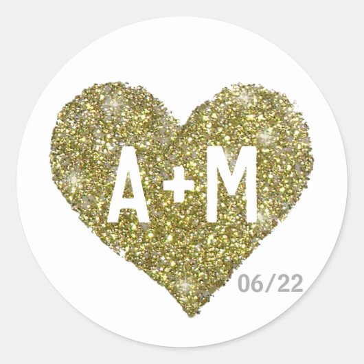 bruiloft LIEFDE ronde sticker met gouden hart (Voorkant)