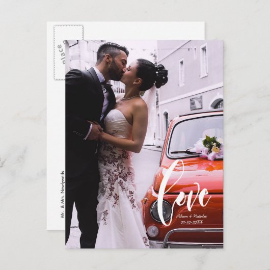 Bruiloft Liefde Script Aangepaste fotonamen Aankondigingskaart (Voorkant / Achterkant)