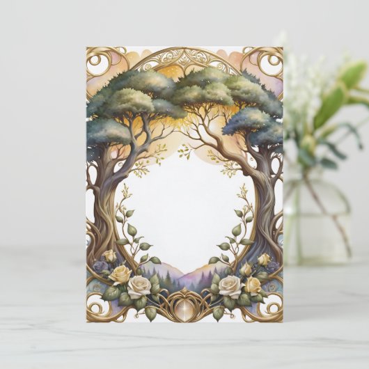 Bruiloft lijst goud en bloemen magie kaart (Staand voorkant)