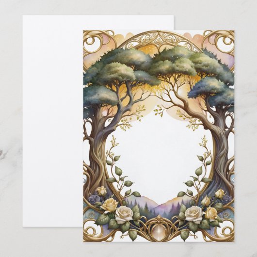 Bruiloft lijst goud en bloemen magie kaart (Voorkant / Achterkant)