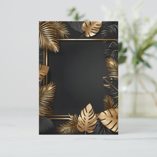 Bruiloft lijst gouden bladeren uitnodiging (Staand voorkant)