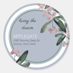 Bruiloft Living the Dream Plum Foliage Adres Ronde Sticker