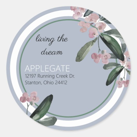 Bruiloft Living the Dream Plum Foliage Adres Ronde Sticker (Voorkant)