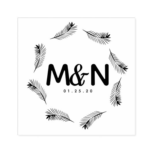 Bruiloft Logo tropische palmbladeren cirkelvormig Rubberstempel (Afrduk)