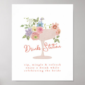 Bruiloft 'Love in Bloom' Drankstation Bord Poster