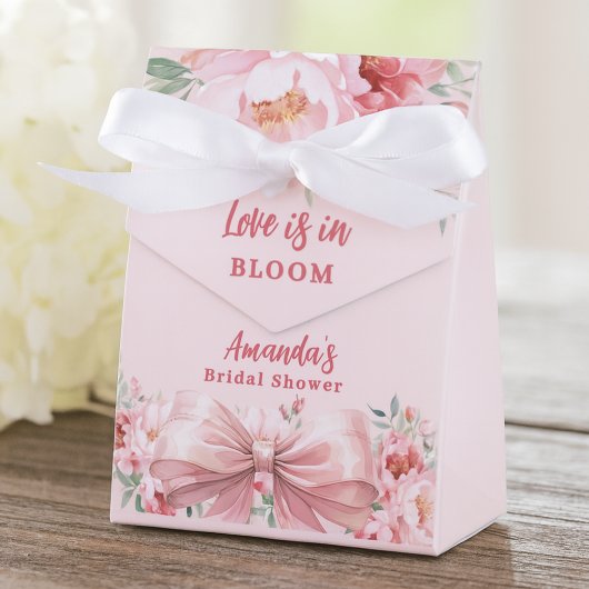 Bruiloft Love in Bloom roze bloemen Bedankdoosjes