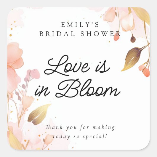 Bruiloft 'Love in Bloom' Vierkante Sticker (Voorkant)