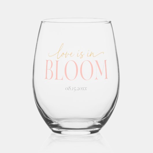 Bruiloft 'Love Is In Bloom'  Wijnglas Zonder Voet (Voorkant)