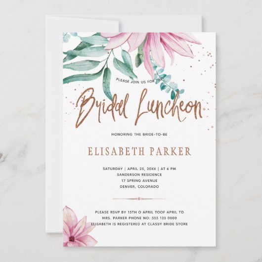 Bruiloft luncheon roze koperen bruidsfeest kaart (Voorkant)