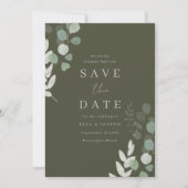 Bruiloft Luxe: Goddelijke Olijf Groen Bruiloft Save The Date (Voorkant)