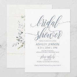 Bruiloft Luxe Kalligrafie Stofblauw Bloem Kaart