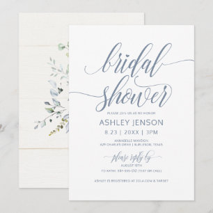 Bruiloft Luxe Kalligrafie Stofblauw Bloem Kaart