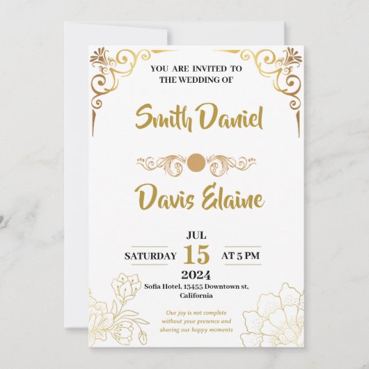 Bruiloft luxe wit en goud kaart (Voorkant)