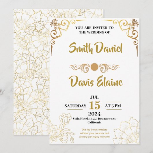 Bruiloft luxe  wit en goud kaart (Voorkant / Achterkant)