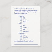 Bruiloft maaltijd keuze blauwe splash behuizing ka informatiekaartje (Achterkant)