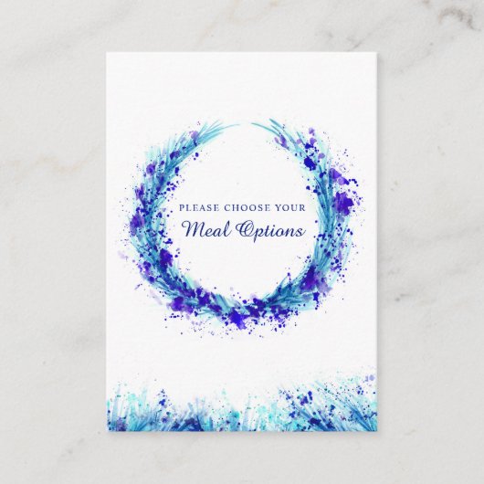 Bruiloft maaltijd keuze blauwe splash behuizing ka informatiekaartje (Voorkant)