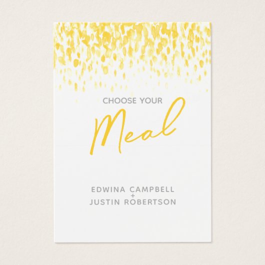 Bruiloft maaltijd keuze geel waterverf antwoord ka visitekaartje (Voorkant)