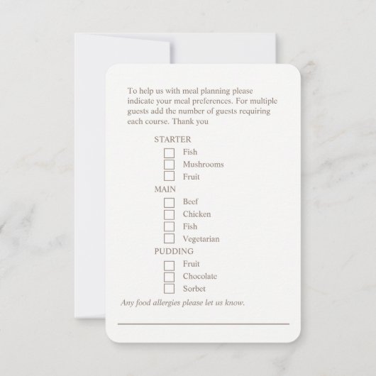 Bruiloft maaltijd keuze groene katjes antwoord kaa (Achterkant)