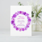 Bruiloft maaltijd keuze paarse pansy bloemen informatiekaartje (Staand voorkant)