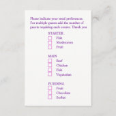 Bruiloft maaltijd keuze paarse pansy bloemen informatiekaartje (Achterkant)