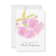 Bruiloft maaltijd keuze roze bloemenantwoord kaart