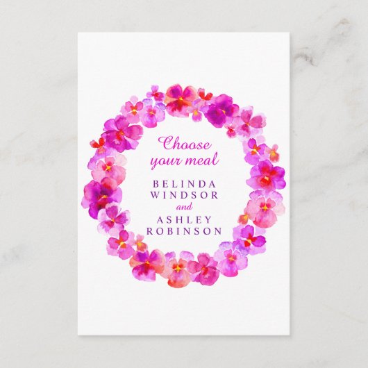 Bruiloft maaltijd keuze roze panty bloemen informatiekaartje (Voorkant)