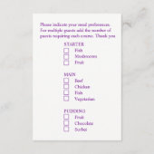 Bruiloft maaltijd keuze roze panty bloemen informatiekaartje (Achterkant)