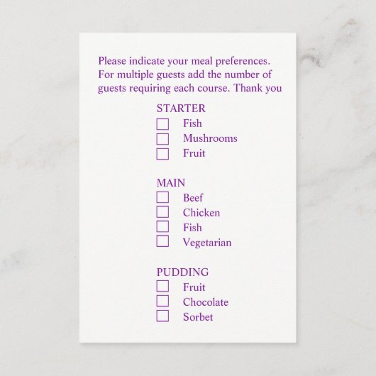 Bruiloft maaltijd keuze roze panty bloemen informatiekaartje (Achterkant)