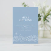 Bruiloft maaltijd opties stoffige blauwe witte blo RSVP kaartje (Staand voorkant)