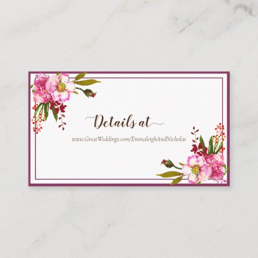Bruiloft Magenta Roze Koraal Bloem Informatiekaartje (Voorkant)