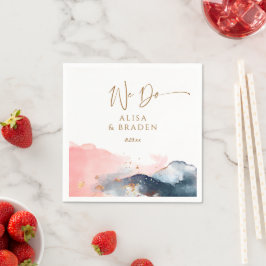 Bruiloft Magische Berg Marine Blauw Roze Wij Doen Servet