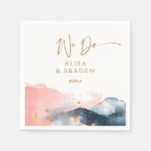 Bruiloft Magische Berg Marine Blauw Roze Wij Doen Servet (Voorkant)