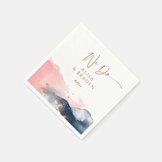 Bruiloft Magische Berg Marine Blauw Roze Wij Doen Servet (Hoek)