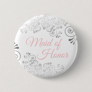 Bruiloft Maid of Honor Button Roze & Grijs