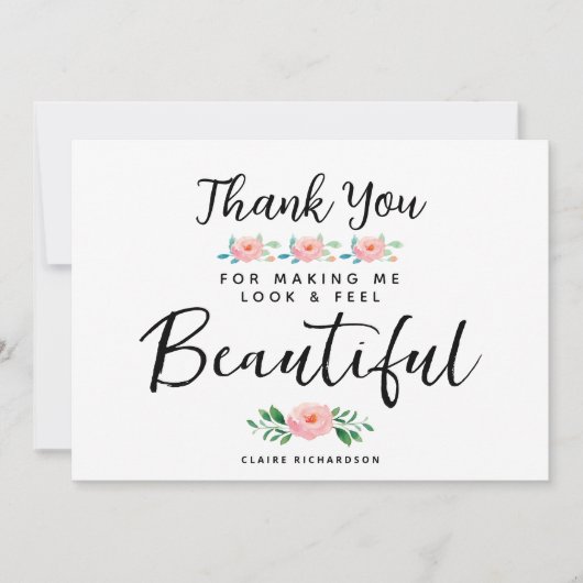 Bruiloft Make-up Artiest Waterverf Flowers Bedankkaart (Voorkant)