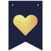 Bruiloft Marine Blauw Faux Gouden Harten Mr. & Mrs Vlaggetjes (Eerste vlag)