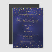 Bruiloft marine blauw gouden harten script luxe magnetische uitnodiging (Voorkant / Achterkant)