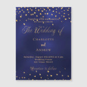 Bruiloft marine blauw gouden harten script luxe magnetische uitnodiging (Voorkant)