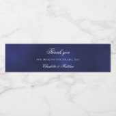 Bruiloft marine blauw wit script dank u waterfles etiket (Enkel label)
