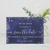 Bruiloft marine blauw zilveren glitter QR code Save The Date (Staand voorkant)