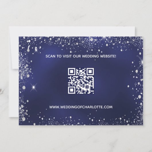 Bruiloft marine blauw zilveren glitter QR code Save The Date (Achterkant)