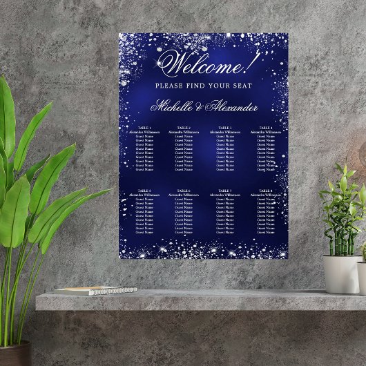Bruiloft marine blauw zilveren glitter zetel grafi poster